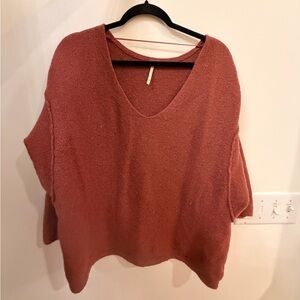 Free People V-Neck Sweater - Warm Brown / Rust Red
